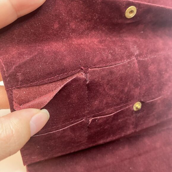 Rochas Paris Vtg Velvet Makeup Accessory Bag Burgundy Leather Interior France - Picture 7 of 9